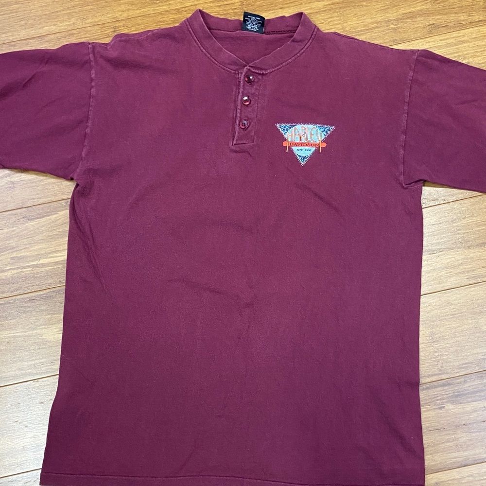 Vintage Harley-Davidson 100% Cotton Maroon Henley Shirt size Large